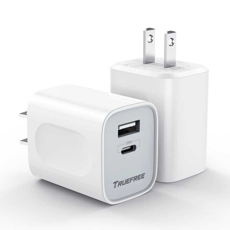 USB C Charger TRUEFREE 35W Dual-Port Wall Charger GaN Power Adapter Fast Charging for iPhone 14/14 Pro/14 Pro Max/14 Plus/13/12/11/Android