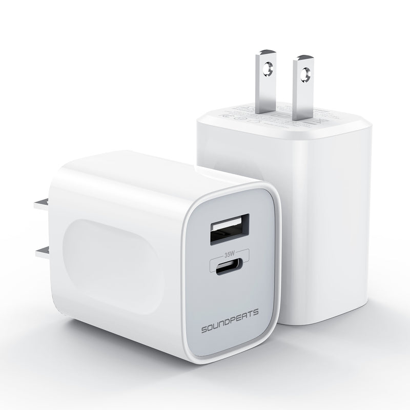 SOUNDPEATS USB C Charger 35W Dual-Port Wall Charger GaN Power Adapter Fast Charging for iPhone 14/14 Pro/14 Pro Max/14 Plus/13/12/11/Android Phones/MacBook Air/iPad Pro/Switch/AirPods UL Certificated