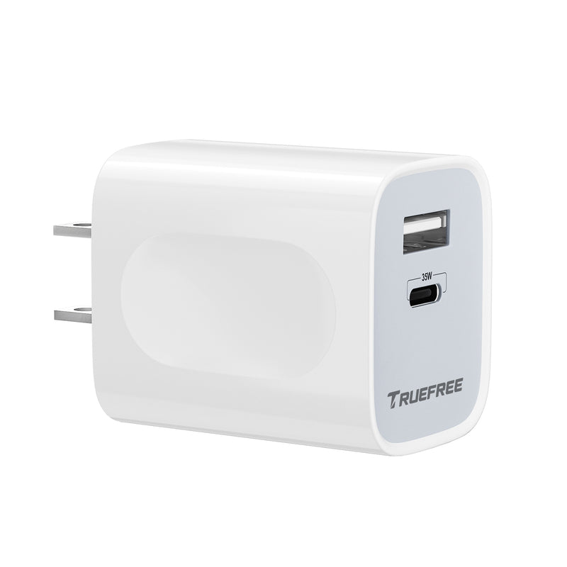 USB C Charger TRUEFREE 35W Dual-Port Wall Charger GaN Power Adapter Fast Charging for iPhone 14/14 Pro/14 Pro Max/14 Plus/13/12/11/Android