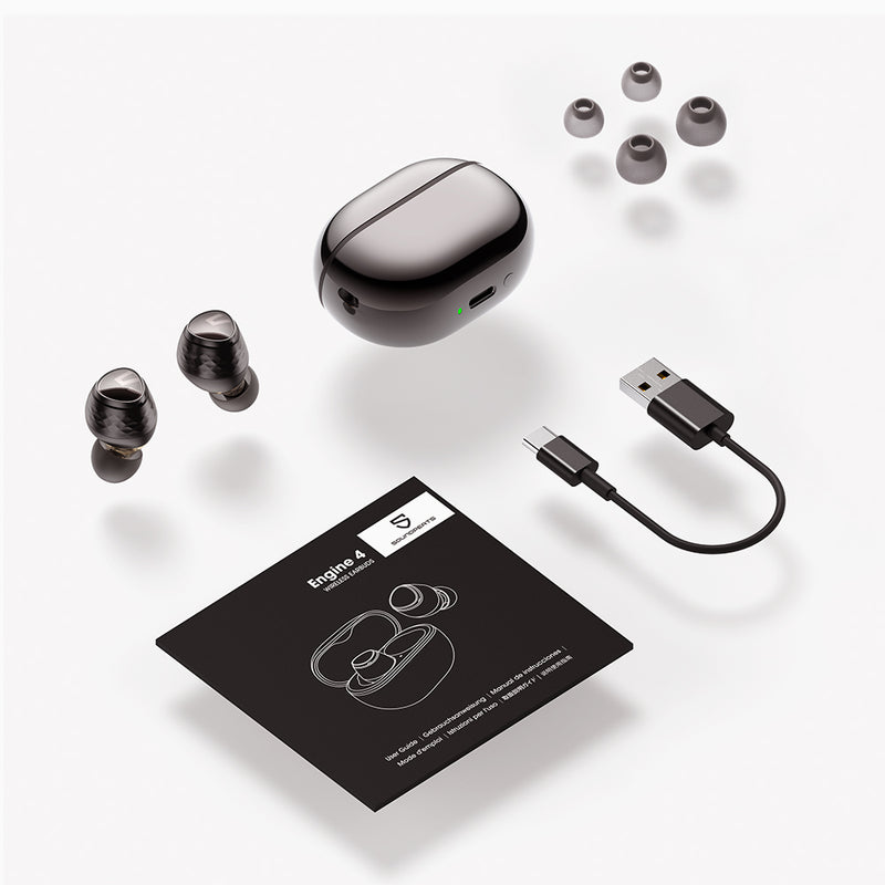 SOUNDPEATS Engine4 wireless earbuds are designed with a 10mm woofer and a 6mm tweeter to provide deep bass, clear treble, and crisp mids. It supports dual drivers, multipoint connection, Hi-Res Audio Wireless Certificated, LDAC Codec, and game mode.